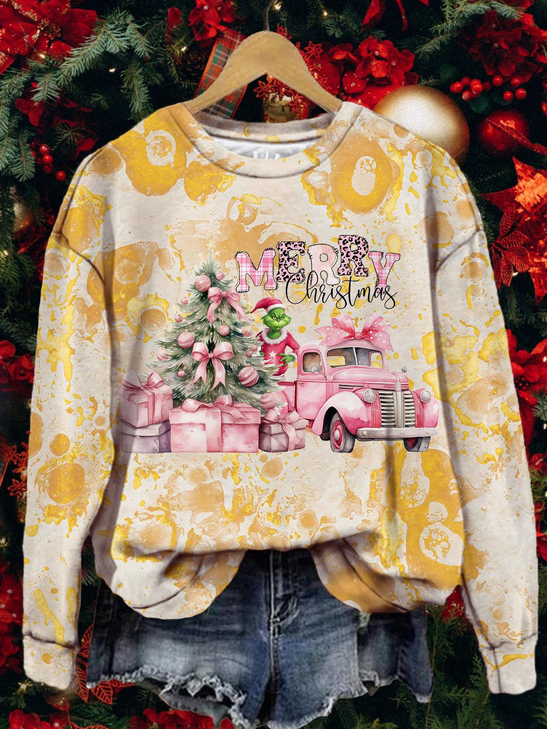 Merry Christmas Character Gift Car Print Long Sleeve Top