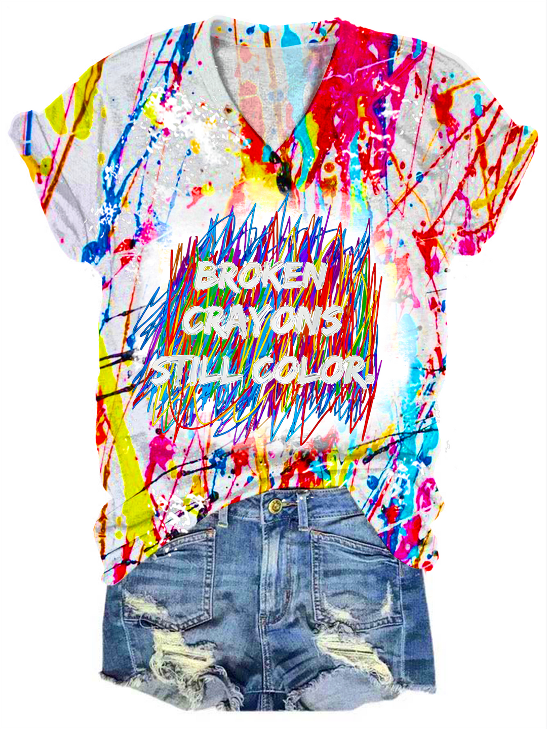 Autism Awareness Broken Crayons V-neck T-Shirt