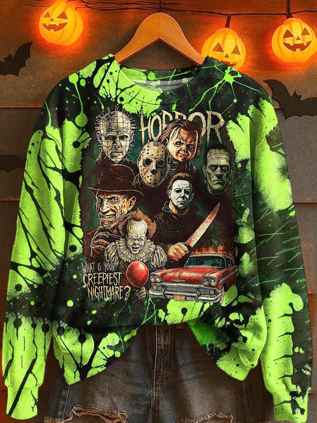 Halloween Horror Movie Print Long Sleeve Casual Top
