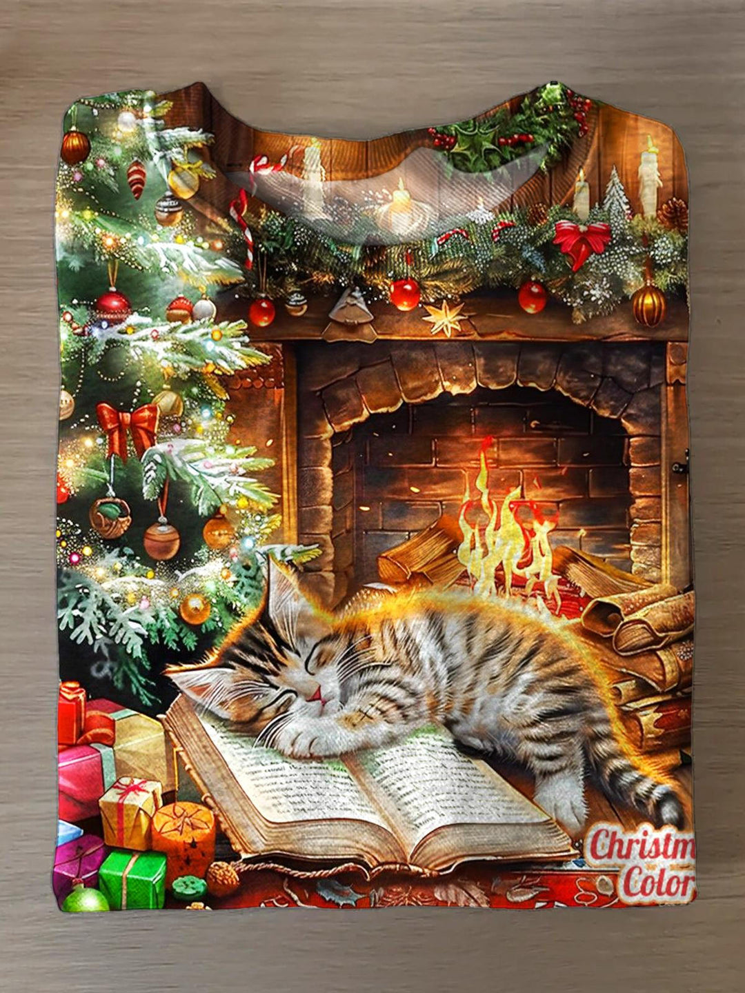Christmas Cute Kitten Print Long Sleeve Casual Top