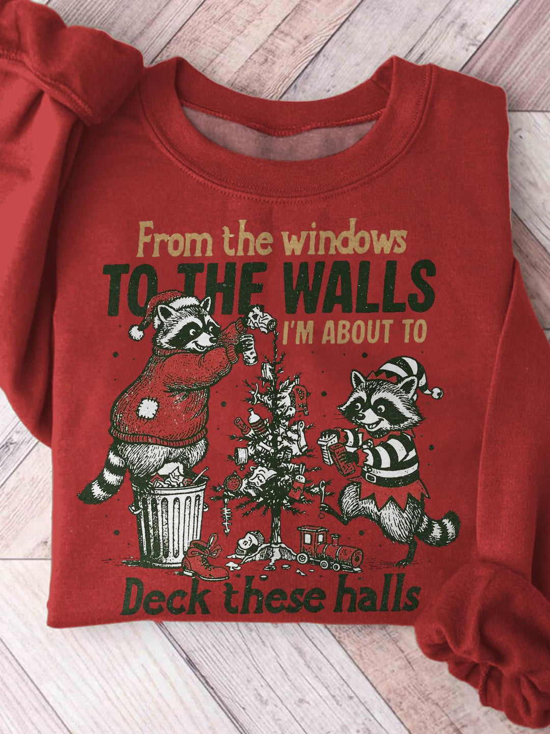 Funny Raccoon Christmas Printed Long Sleeve Casual Top