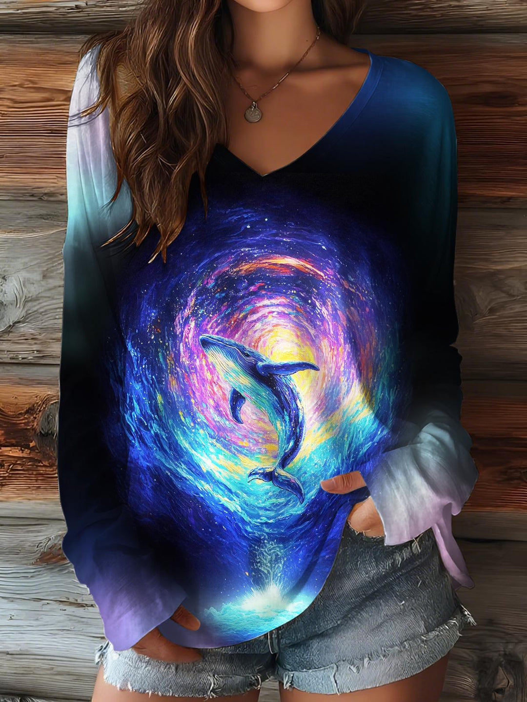 Ocean Art Vortex V-neck Long Sleeve Top