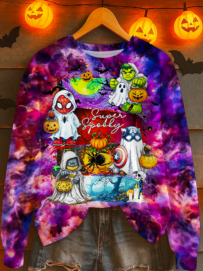 Halloween Cartoon Superhero Printed Long Sleeve Casual Top