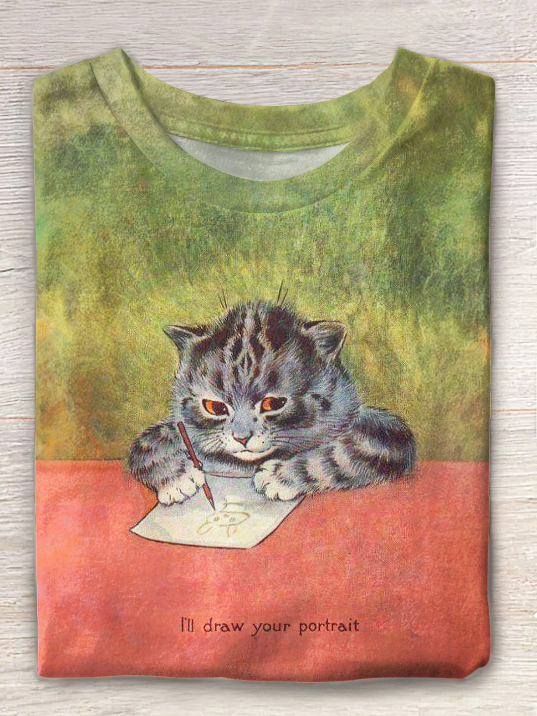 I'll Draw Your Protrait Vintage Funny Cat Art Crew Neck T-shirt