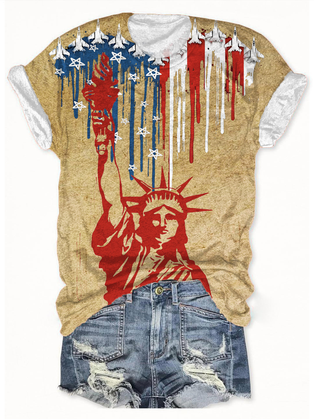 Retro Independence Day Print Crew Neck T-shirt