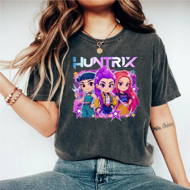 Retro Huntrix Kpop Demon Hunters Crew Neck T-shirt