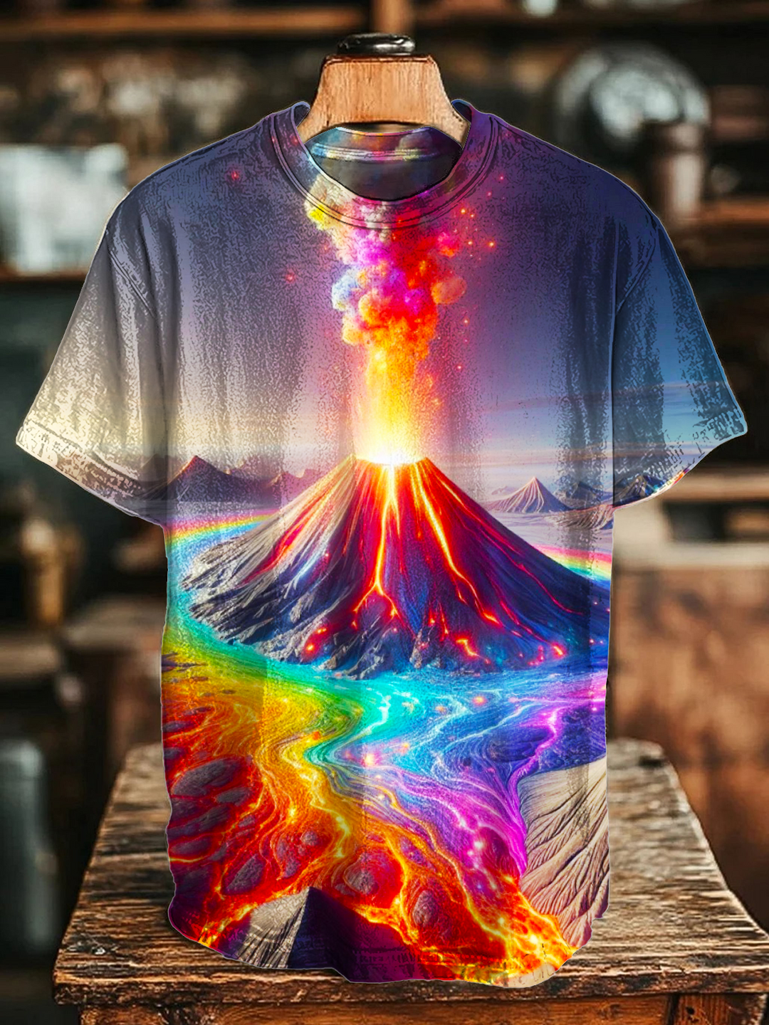 Colorful Hippie Volcano Art Crew Neck T-shirt