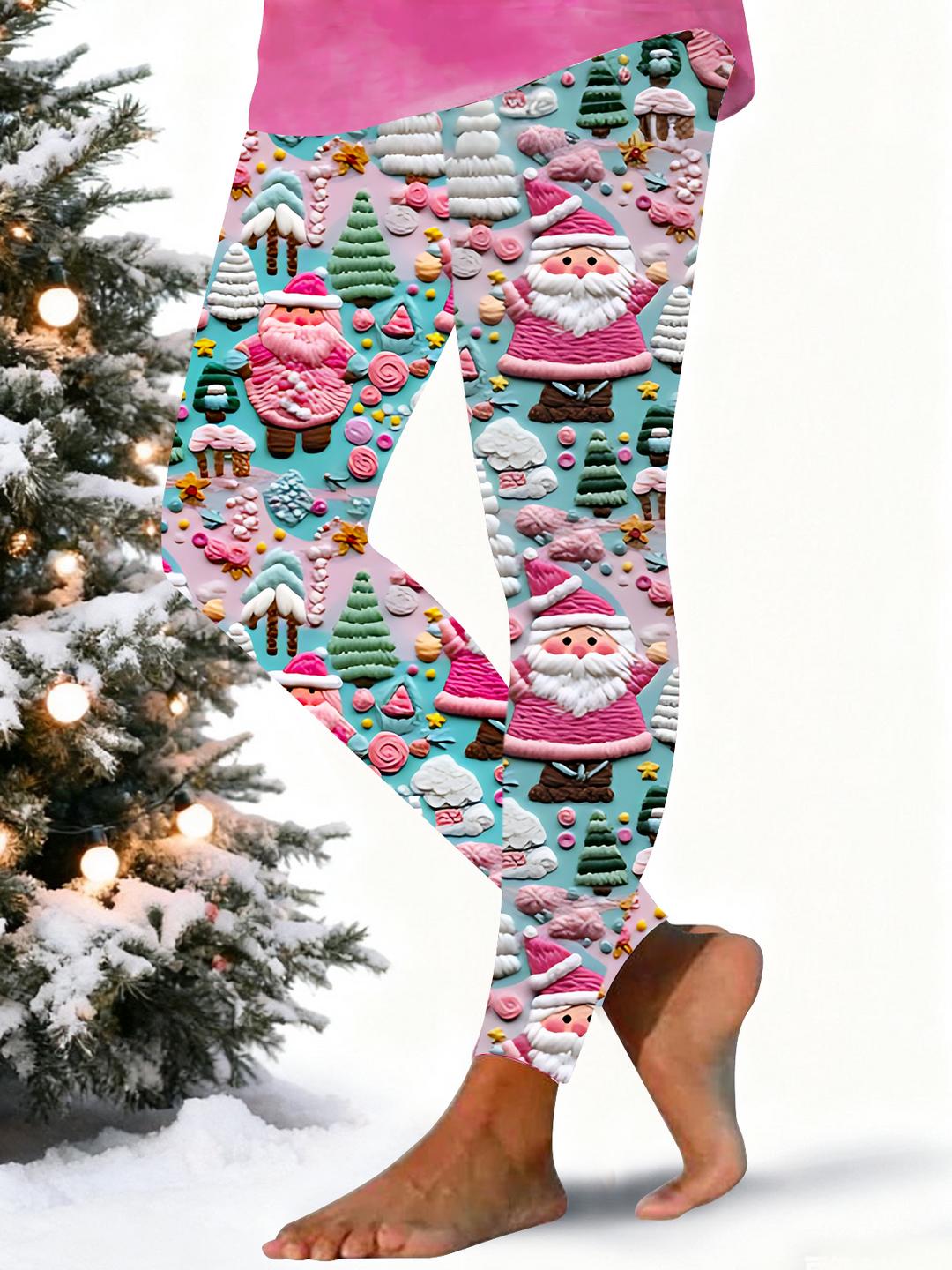 Fun Christmas Tree Gnome Print Leggings