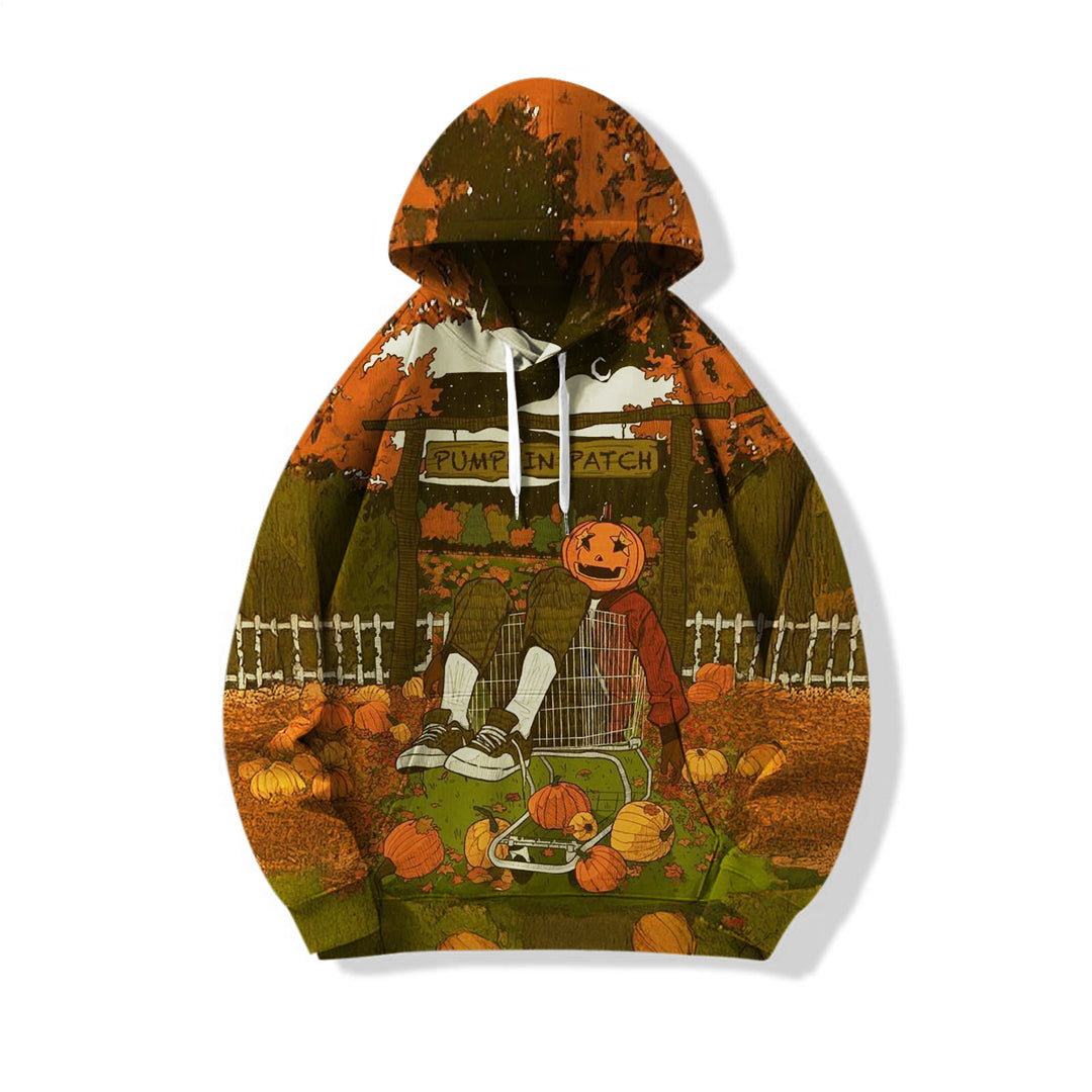 Fun Literary Pumpkin Loose Fit Hooded Sweatshirt With Pockets