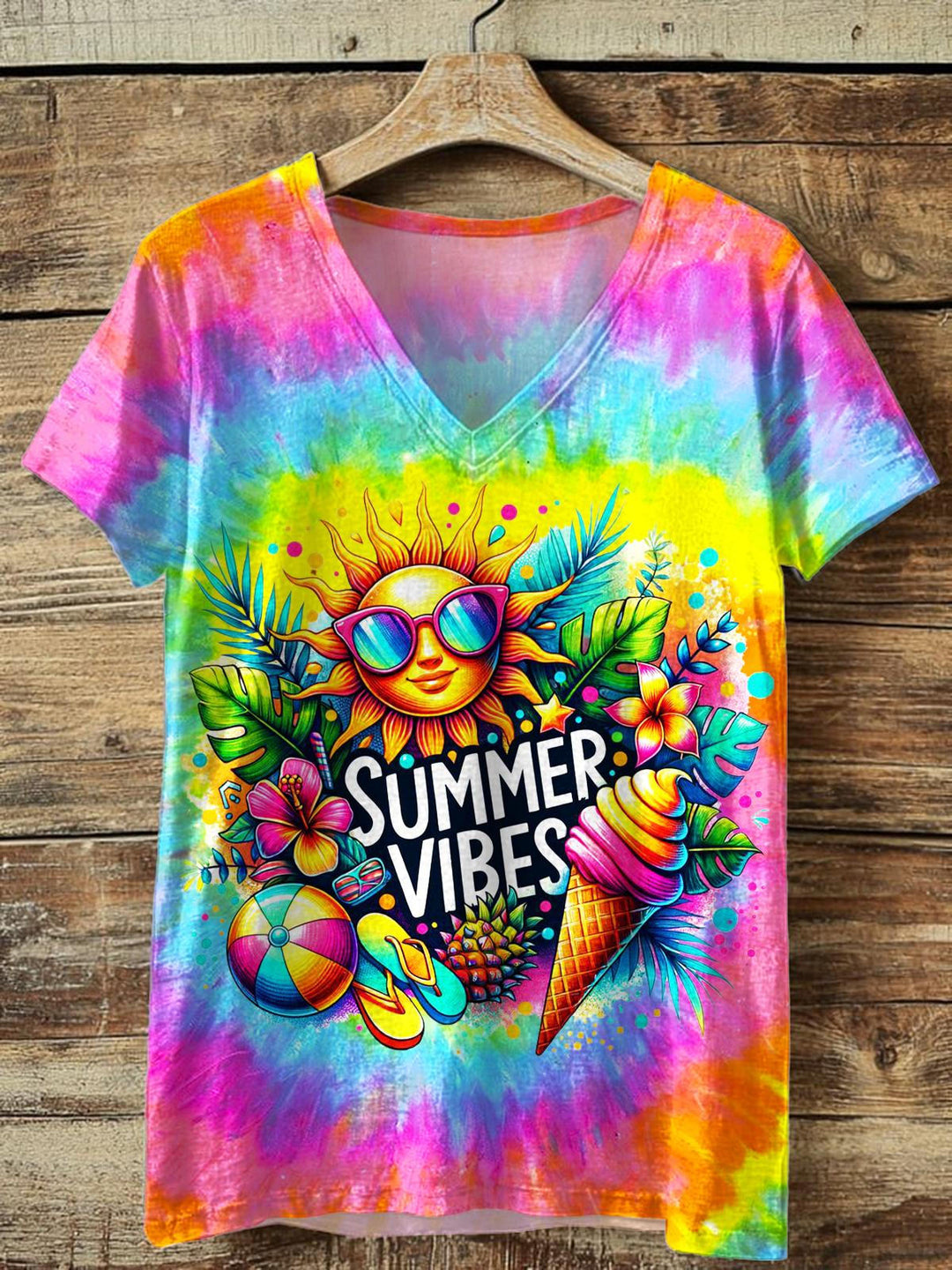 Colorful Sunshine Vacation V-neck T-Shirt