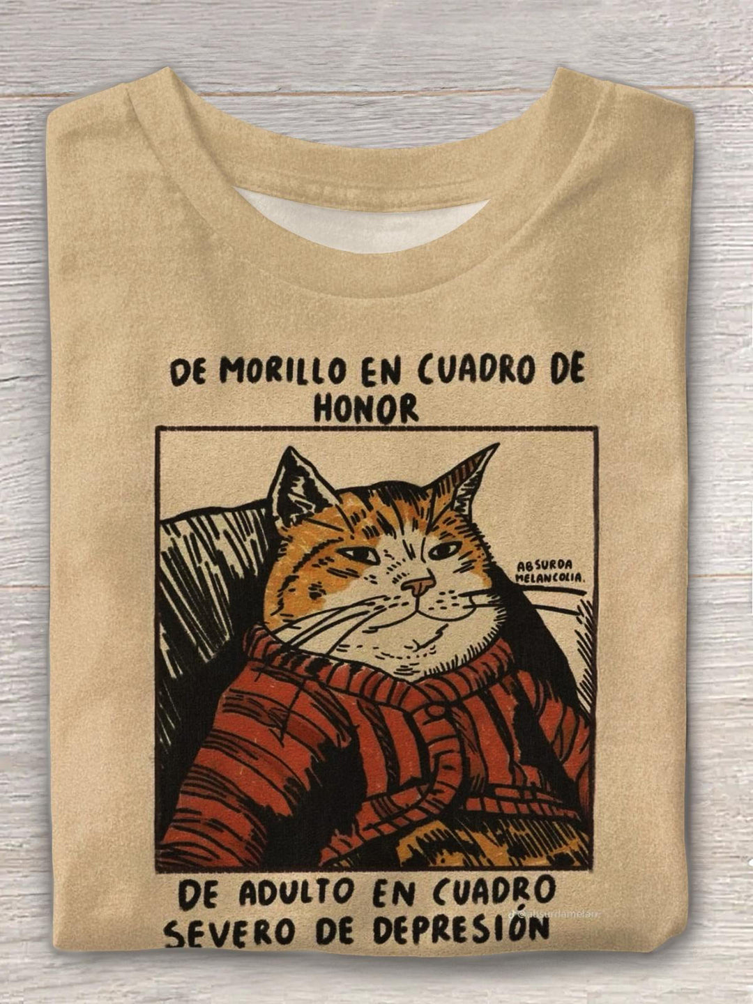 Retro Cat Print Crew Neck T-shirt