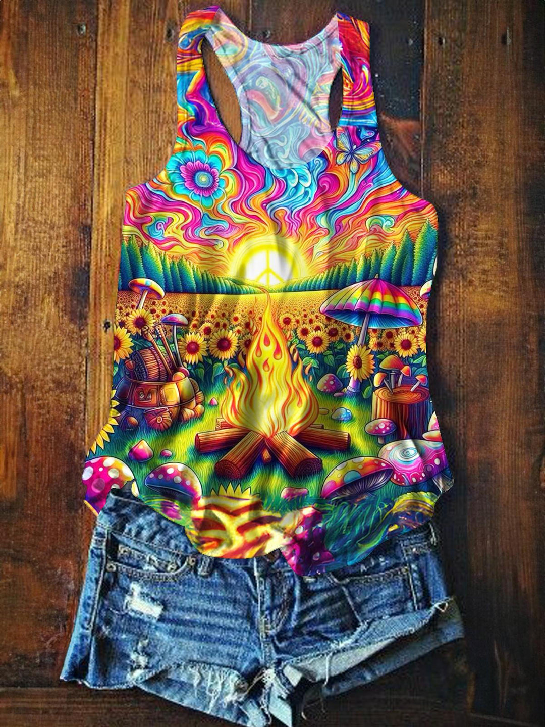 Hippie Landscape Printed Casual Tank Top