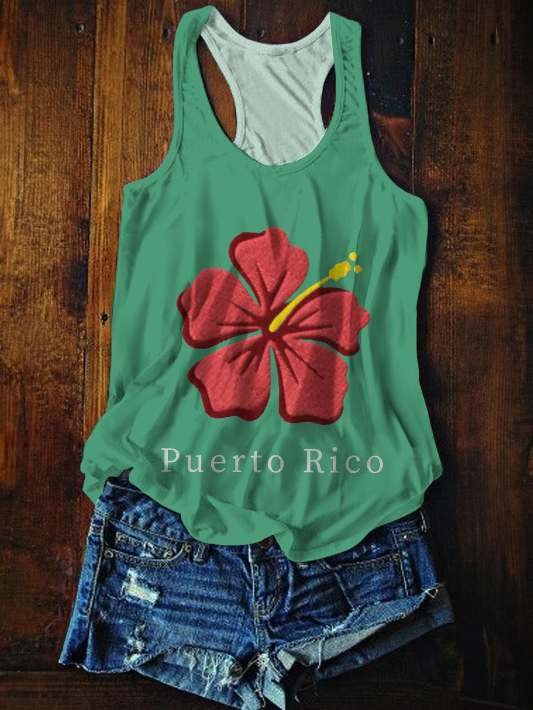 Red Flower Print Printed Casual Tank Top