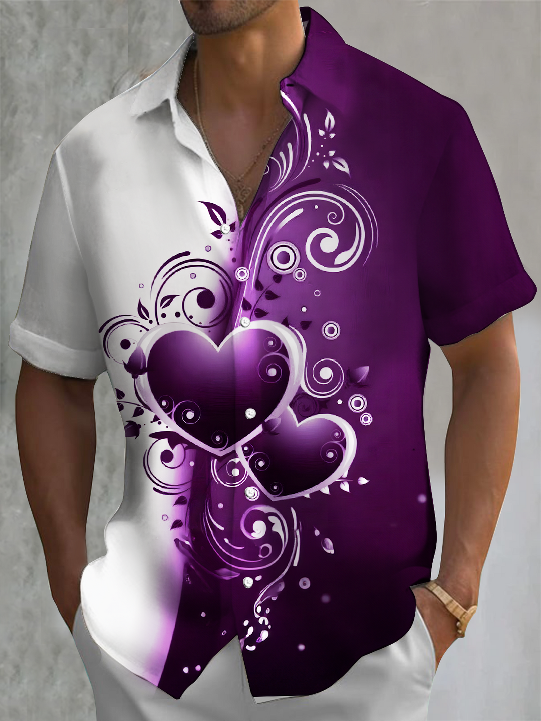 Men's Gradient Flower Love Short Sleeve Shirts