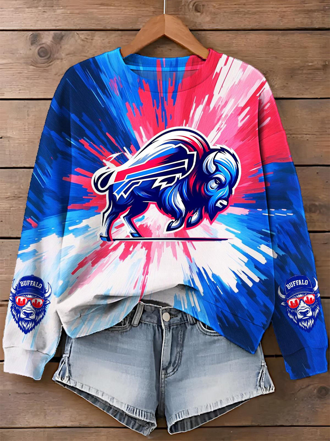 Buffalo Bills Ball Print Long Sleeve Casual Top