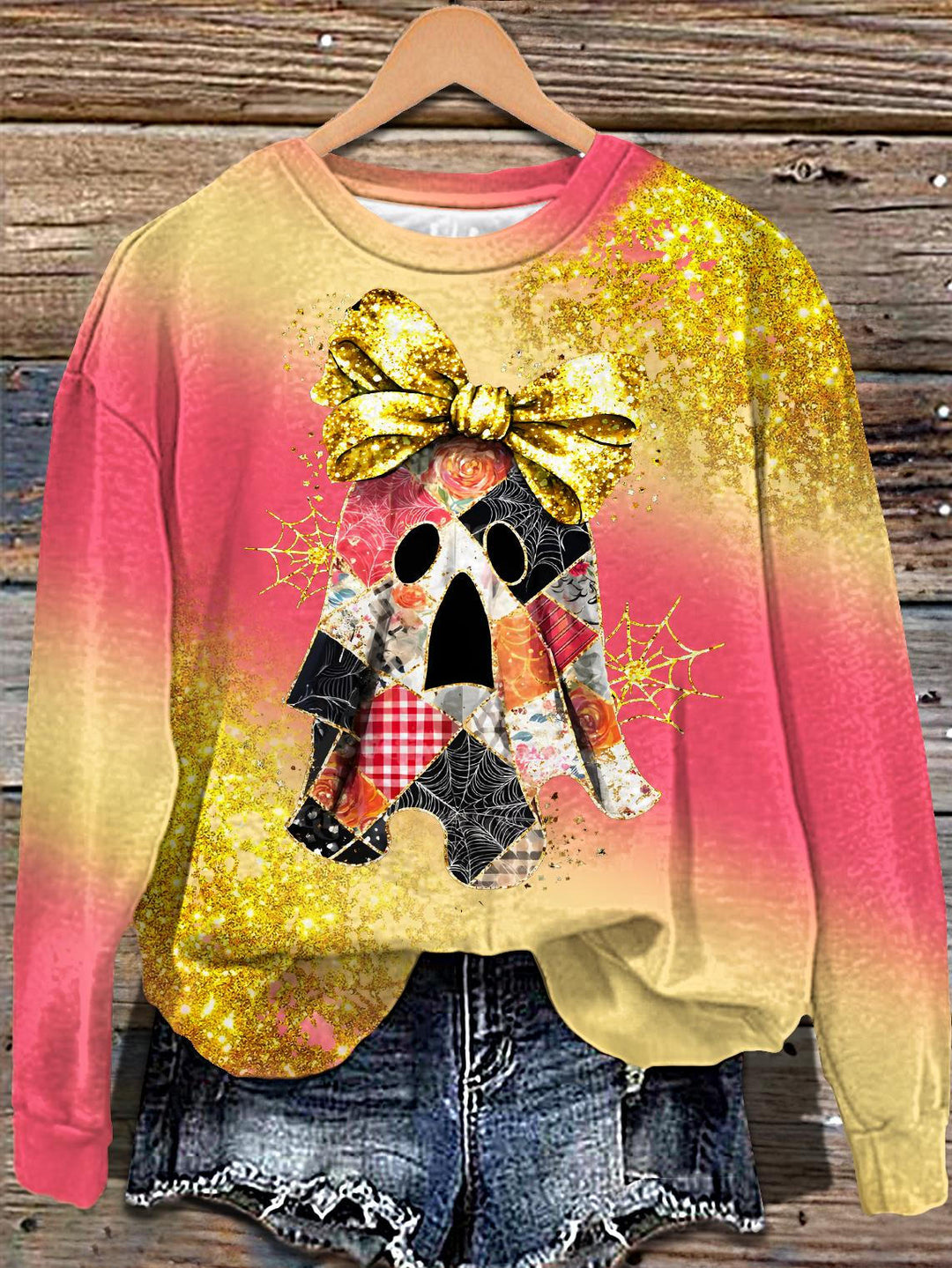 Halloween Cute Retro Ghost Print Long Sleeve Casual Top