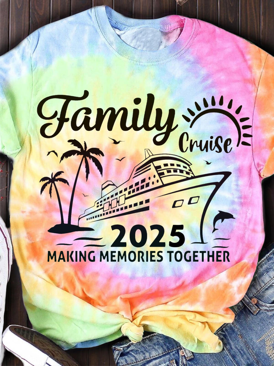 Family Cruise 2025 Print Tie Dye Crew Neck T-shirt