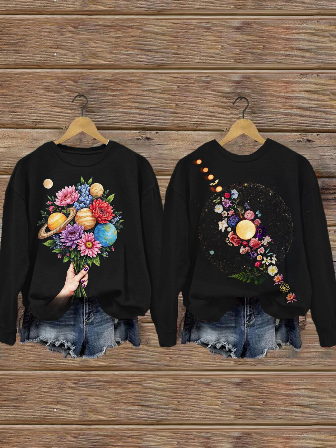 Hippie Art Flowers Printed Long Sleeve Casual Top