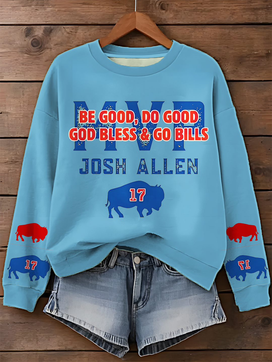 Be Good Do Good Go Bills Printed Long Sleeve Casual Top