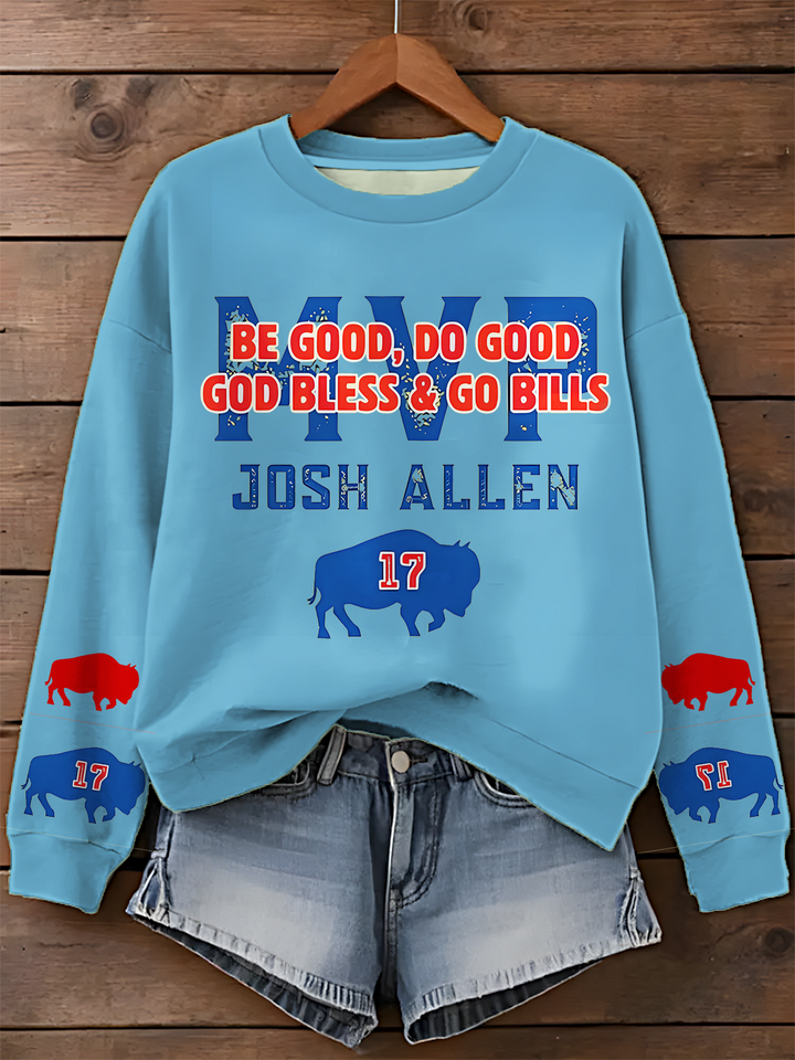 Be Good Do Good Go Bills Printed Long Sleeve Casual Top