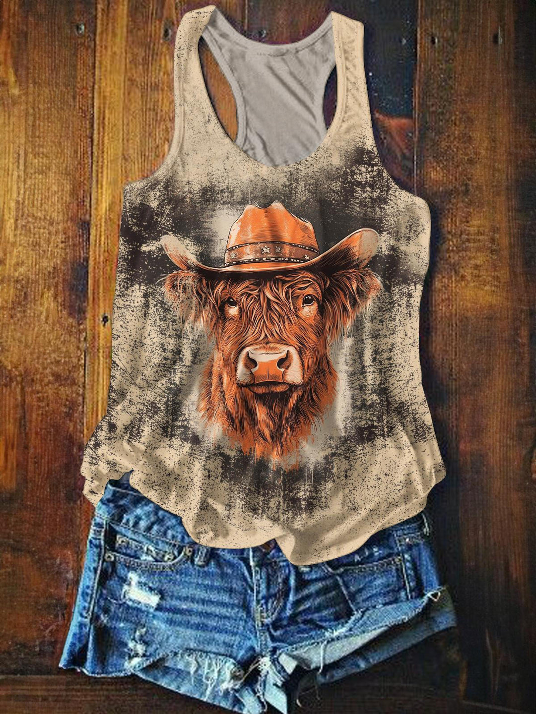 Vintage Western Bison Printed Casual Tank Top