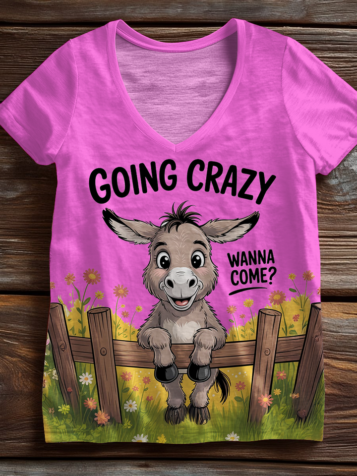 Going Crazy Wanna Come Funny Donkey Art V-neck T-Shirt