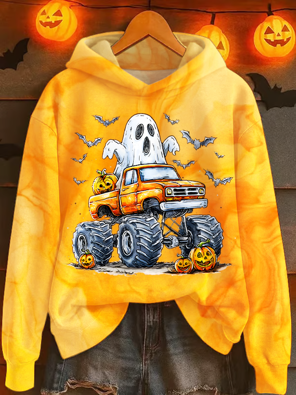 Boo Ghost Monster Long Sleeve Printed Hoodie