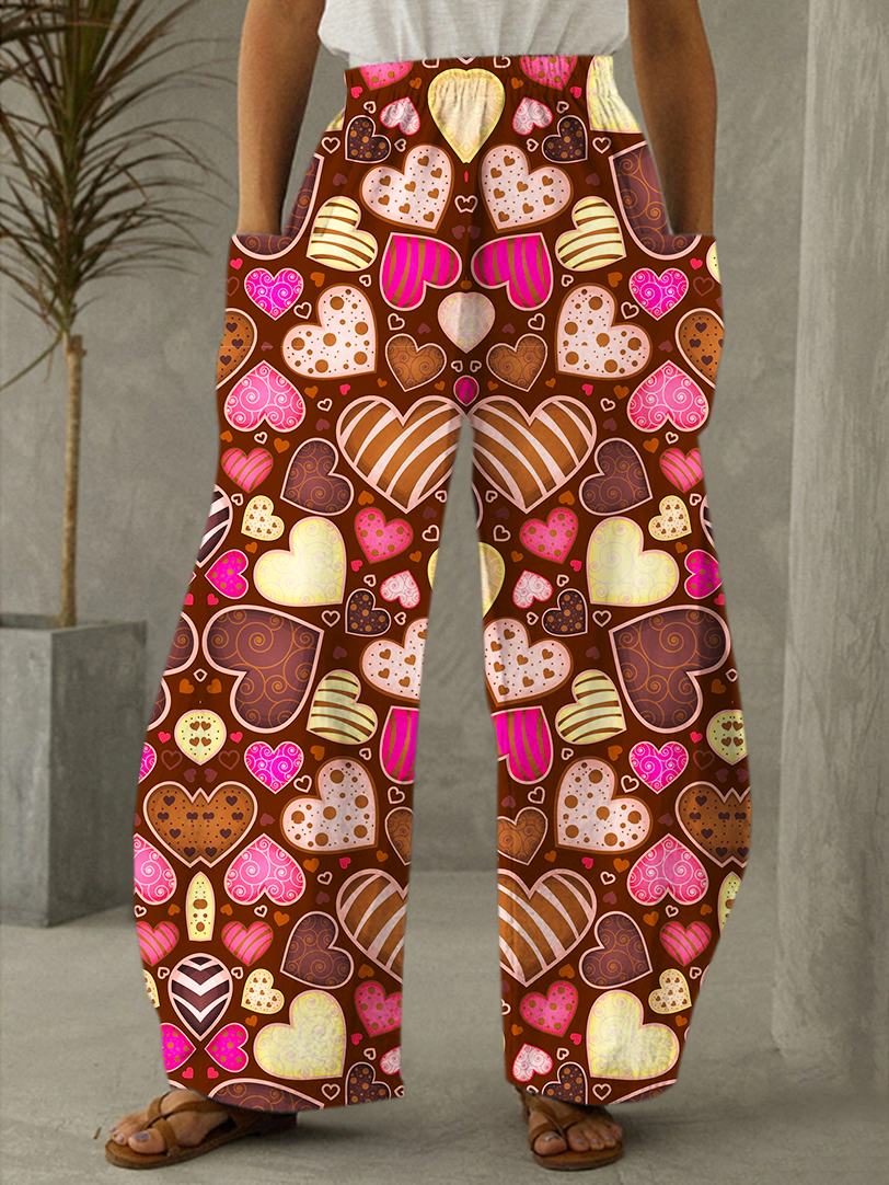 Retro Bohemian Love Heart Hippie Art Women Pants With Pockets