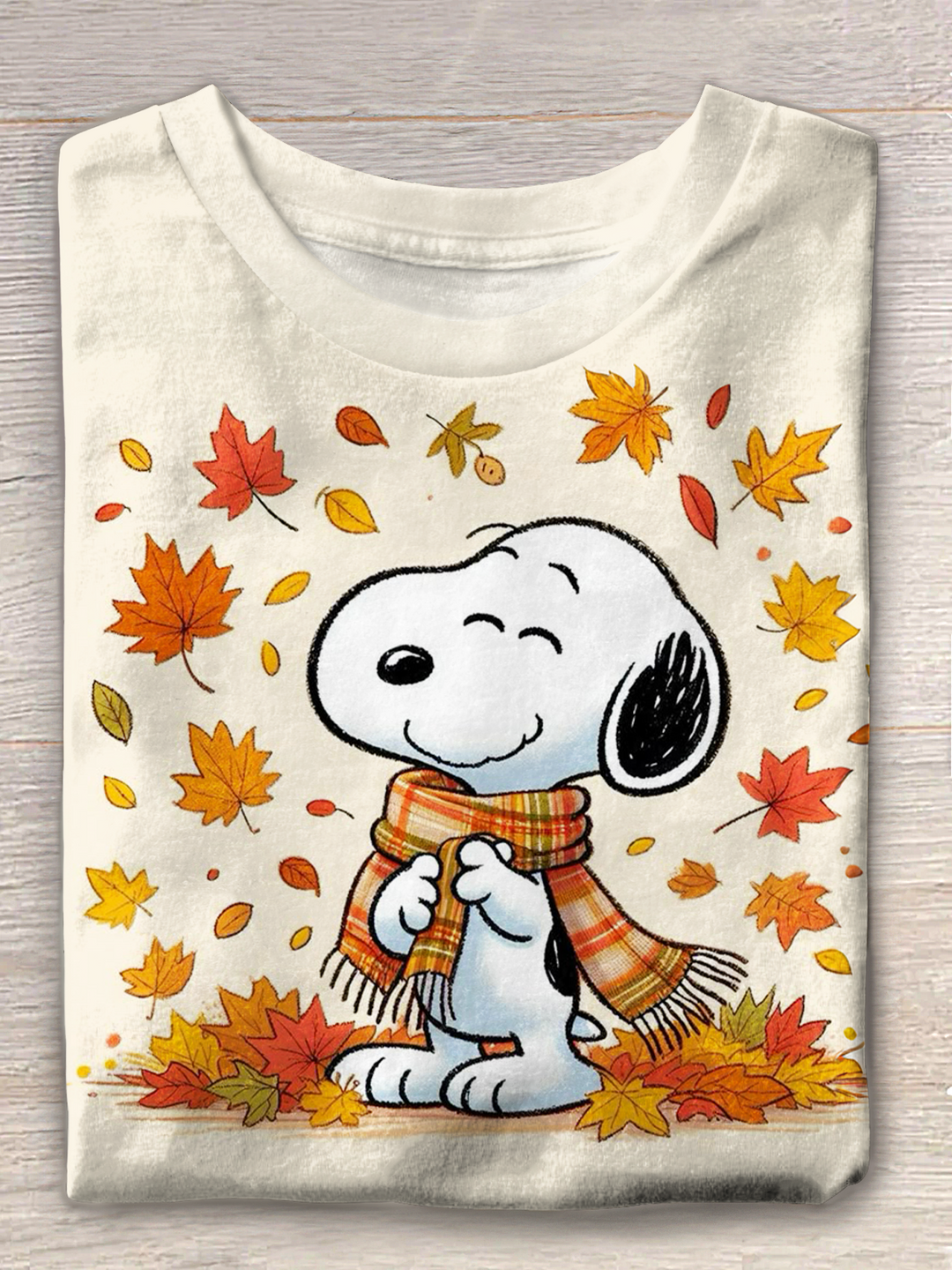 Fun Autumn Maple Leaf Snoopy Crew Neck T-shirt
