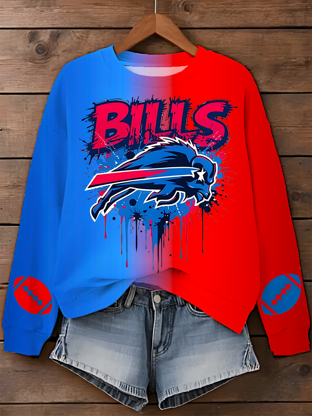 Let's Go Bills Printed Long Sleeve Casual Top