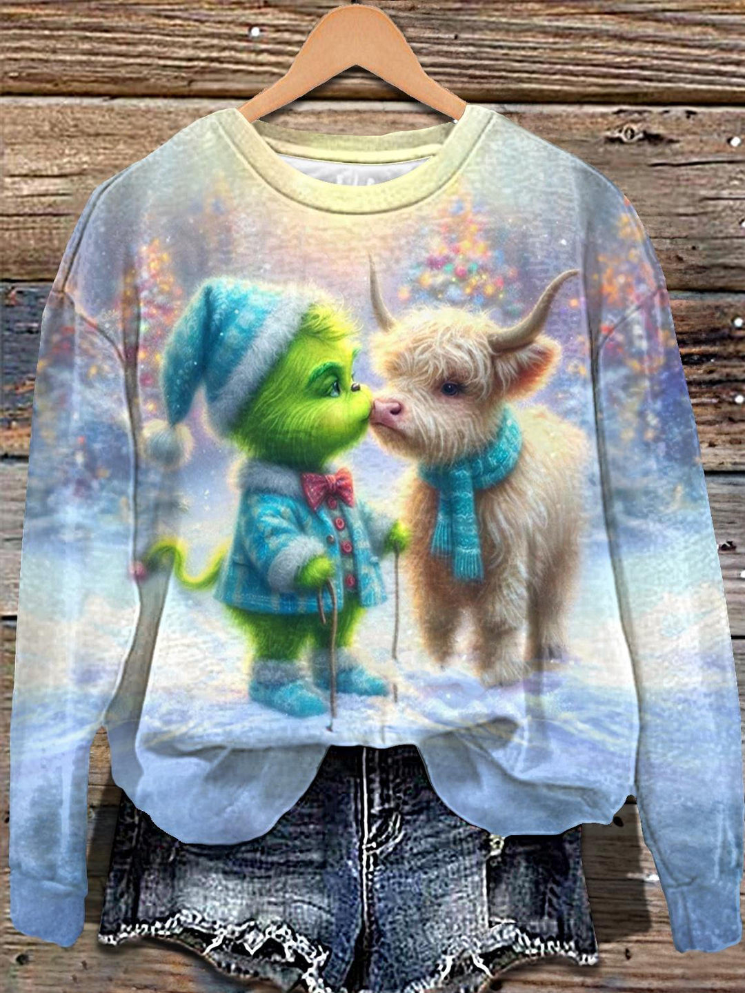 Christmas Cute Grinch Print Long Sleeve Casual Top
