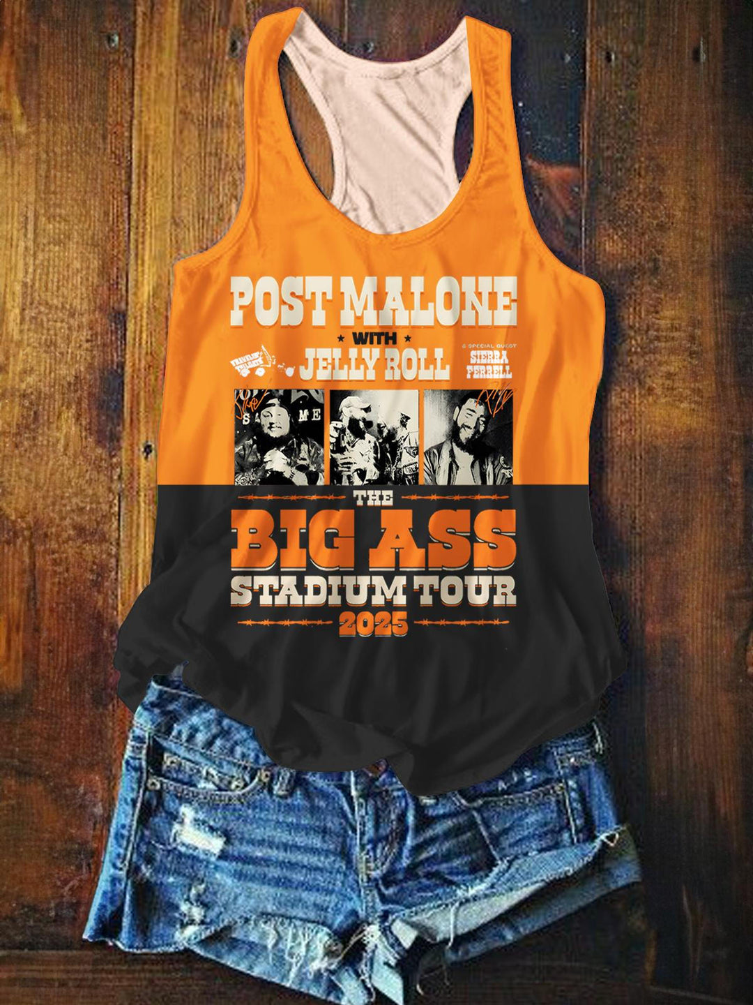 Malone And Jelly Concert Black And Orange Printed Casual Tank Top