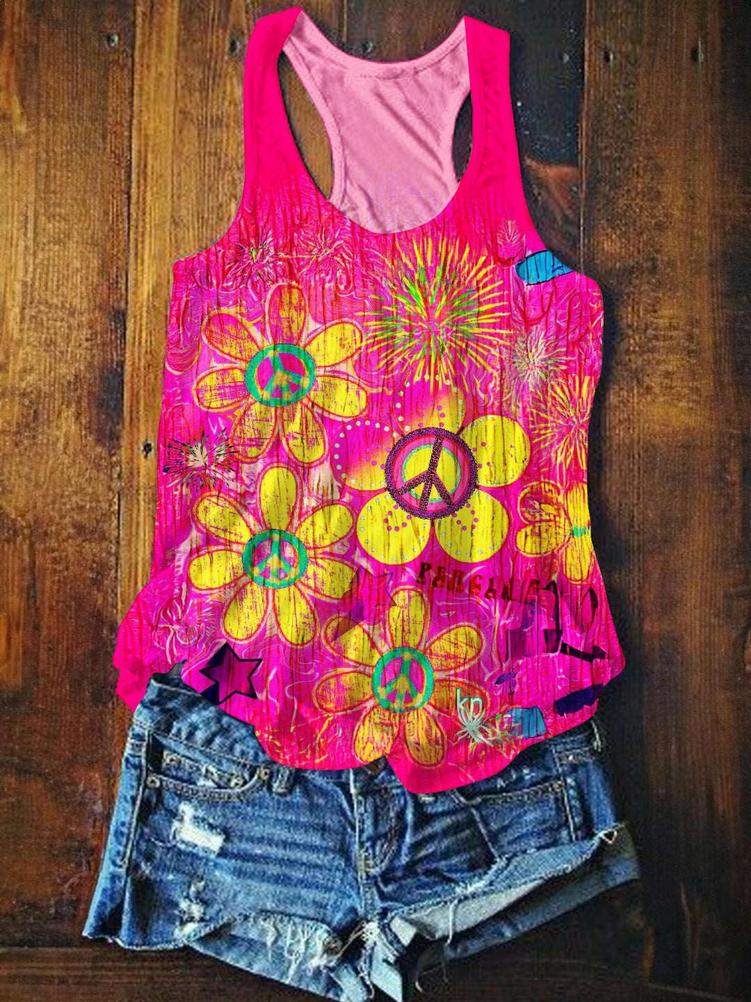Retro Hippie Printed Casual Tank Top