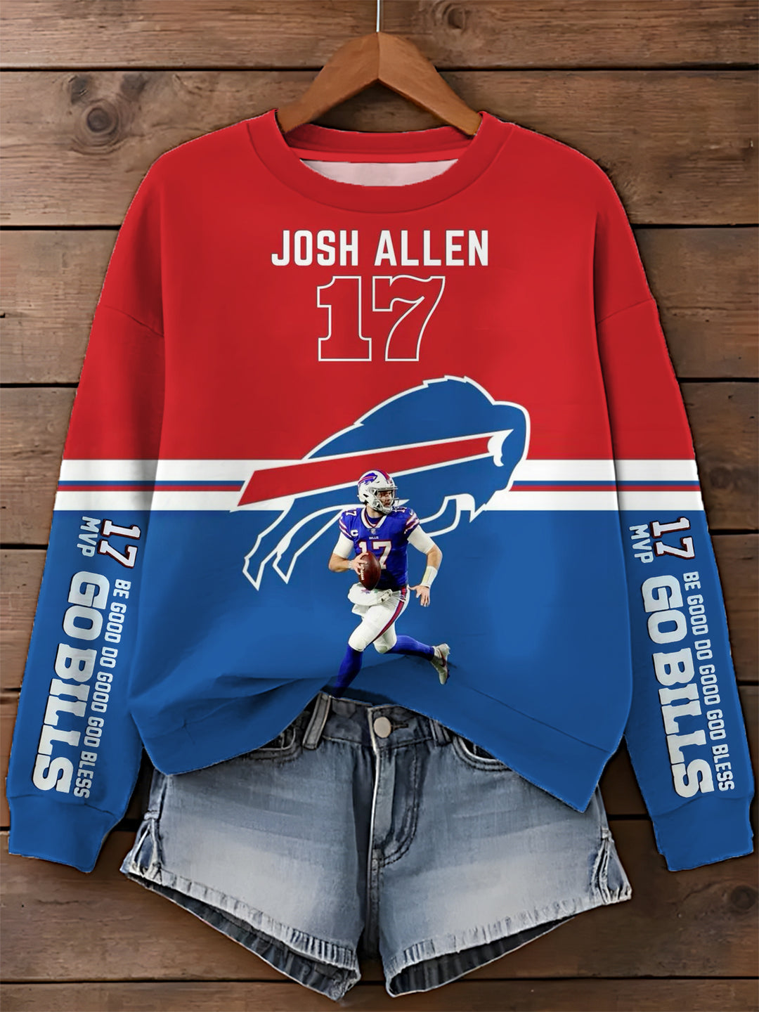 Be Good Do Good God Bless Go Bills Printed Long Sleeve Casual Top