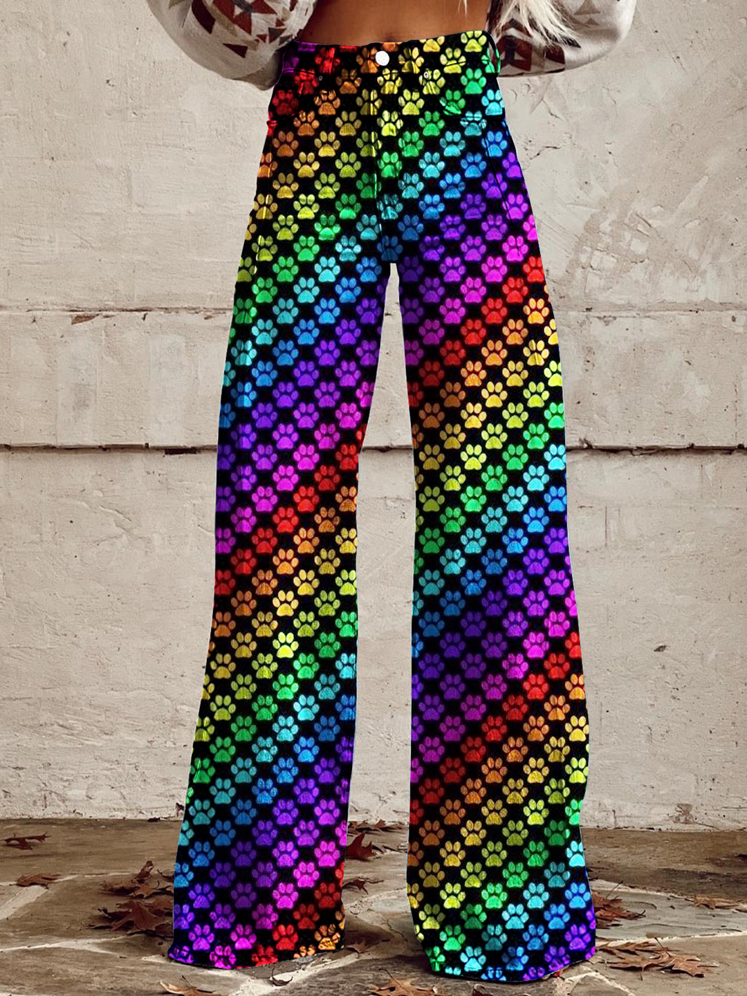 Colorful Hippie Dog Paw Art Women's Cotton Flared Jeans Pants