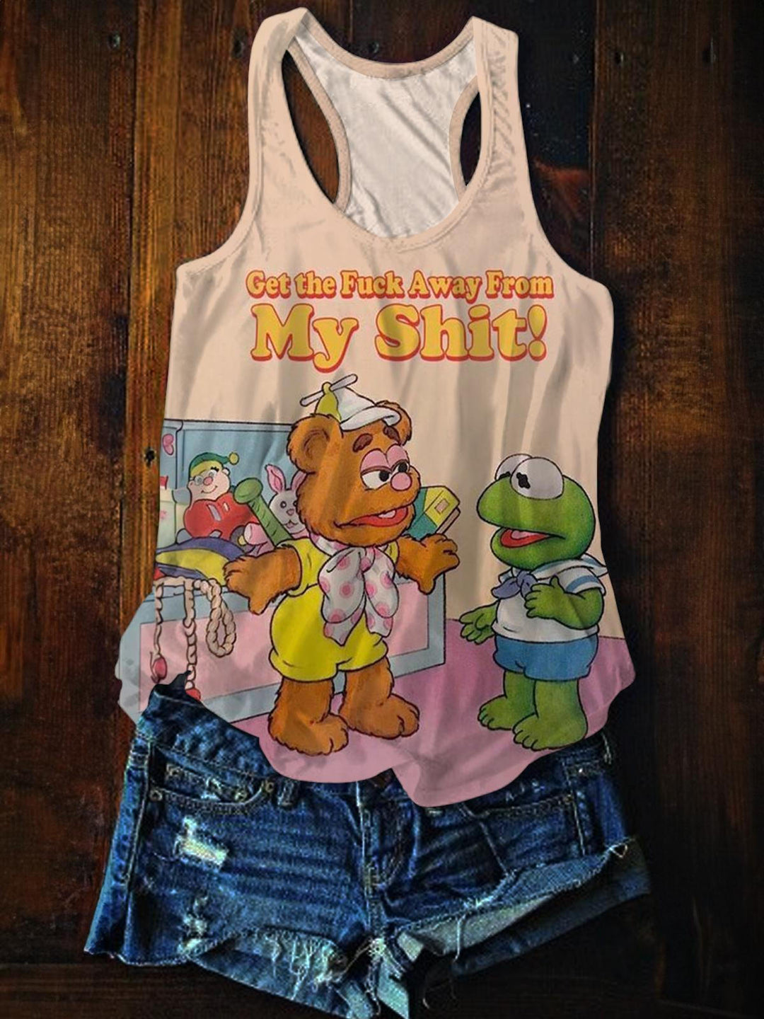 Get The Fuck Away From My Shit Printed Casual Tank Top