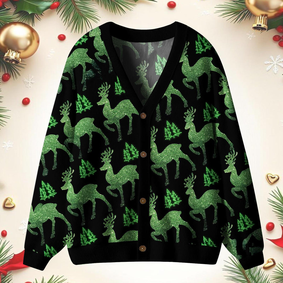 Sequined Christmas Reindeer Cardigan Sweater