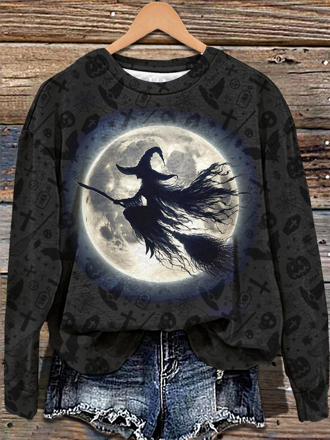 Halloween Witch Print Long Sleeve Casual Top
