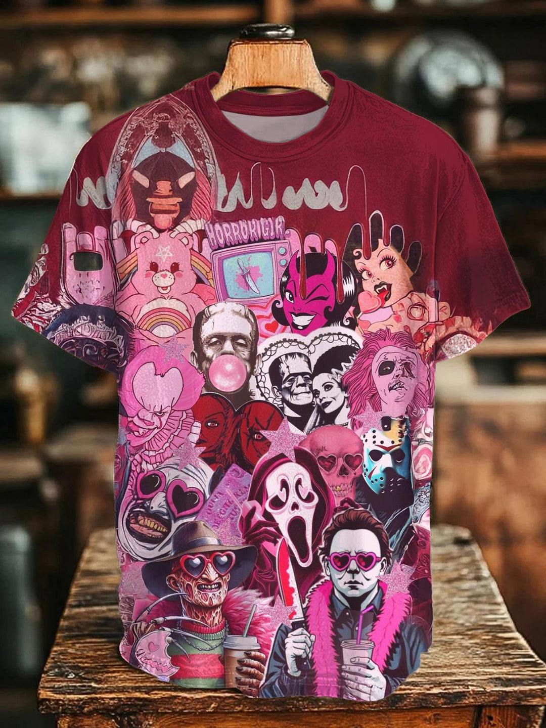 Collection of Horror Movie Characters Crew Neck T-shirt