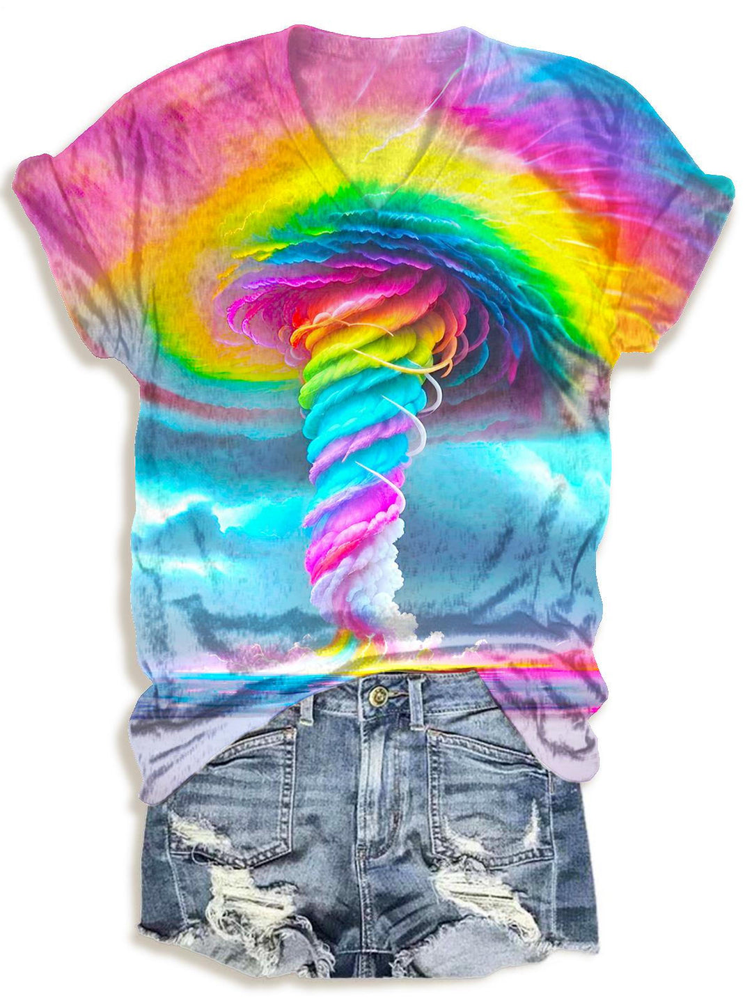 Hippie Rainbow Print V-neck T-Shirt