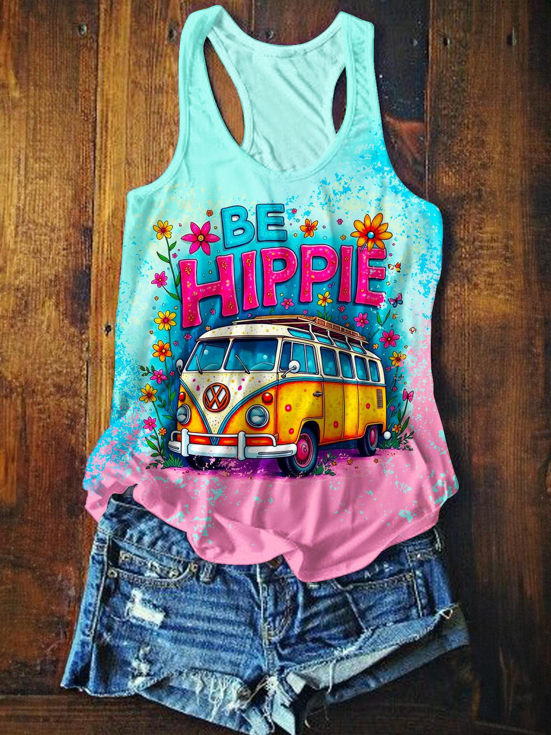 Hippie Vacation Printed Casual Tank Top
