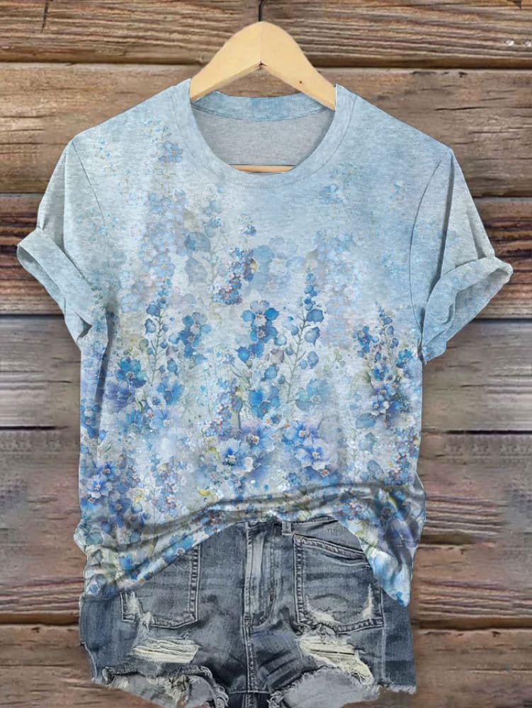 Vintage Wildflower Art Crew Neck T-shirt