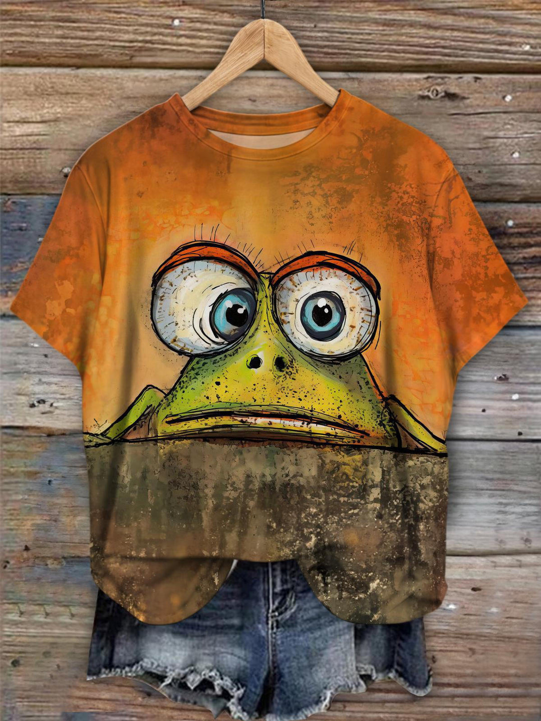 Funny Frog Print Crew Neck T-shirt