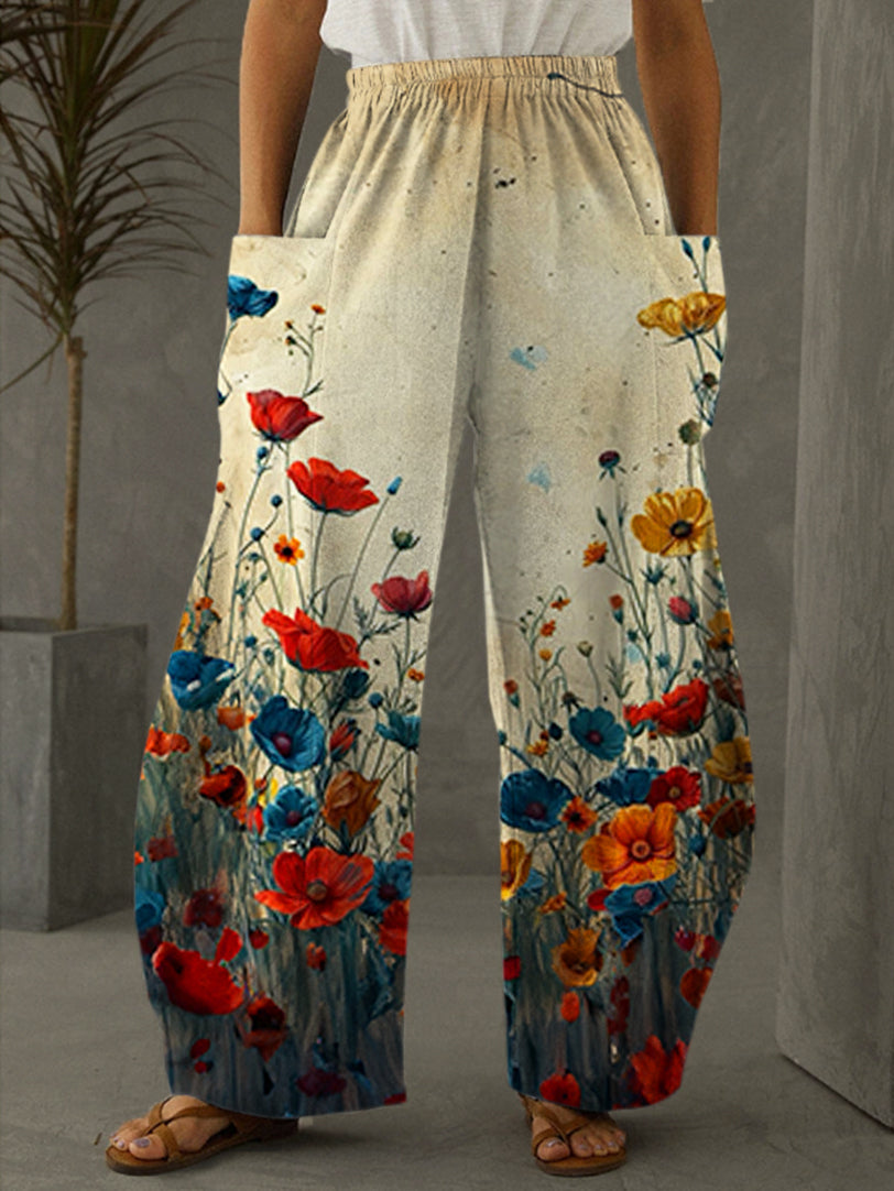 Flowers Print Casual Pants