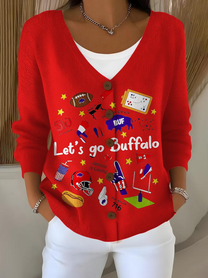 Buffalo Football Graffiti Casual V Neck Pullover Sweater
