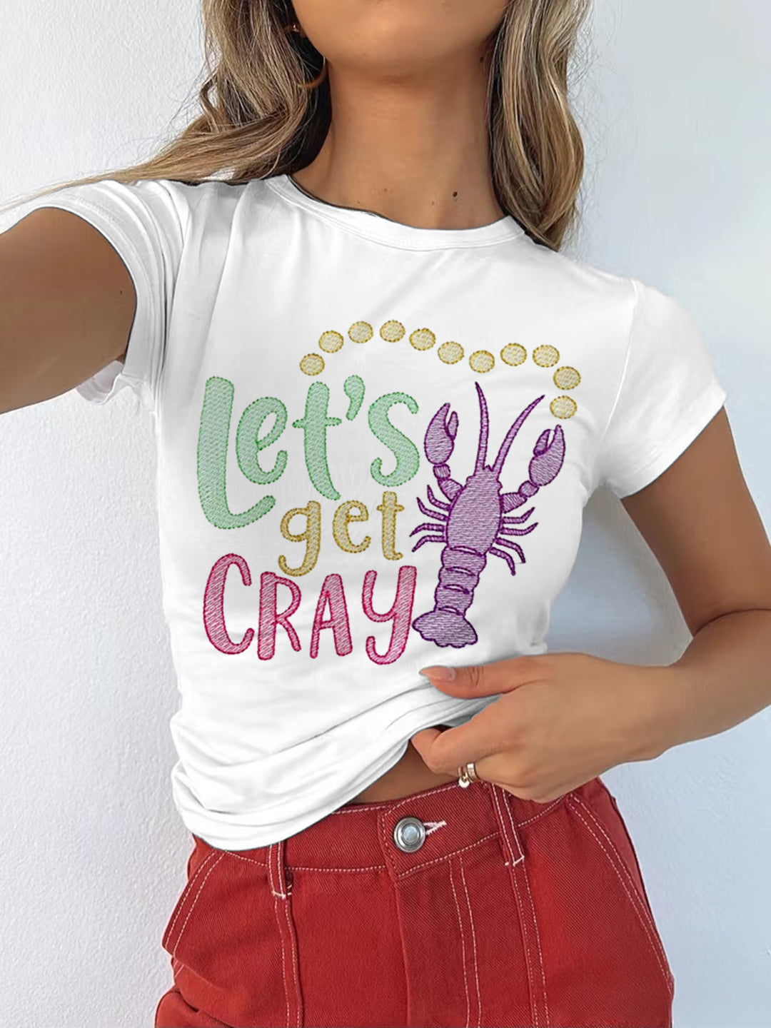 Colorful Creative Crayfish Print Casual Short Sleeve T-Shirt