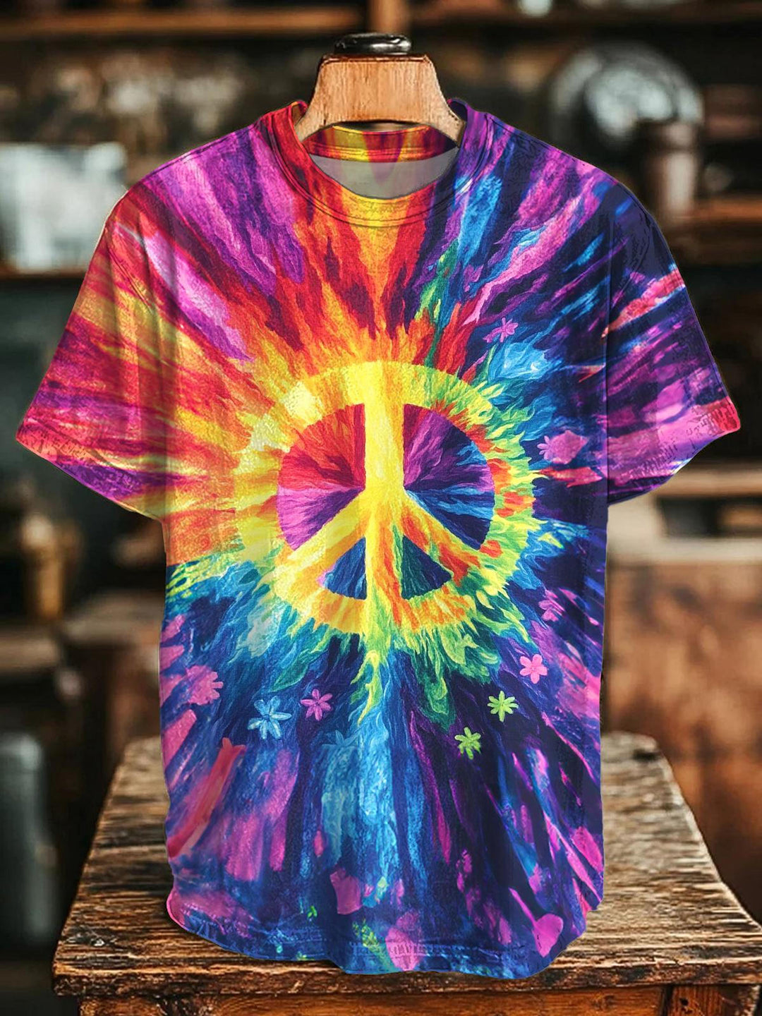 Retro Hippie Printed Crew Neck T-shirt