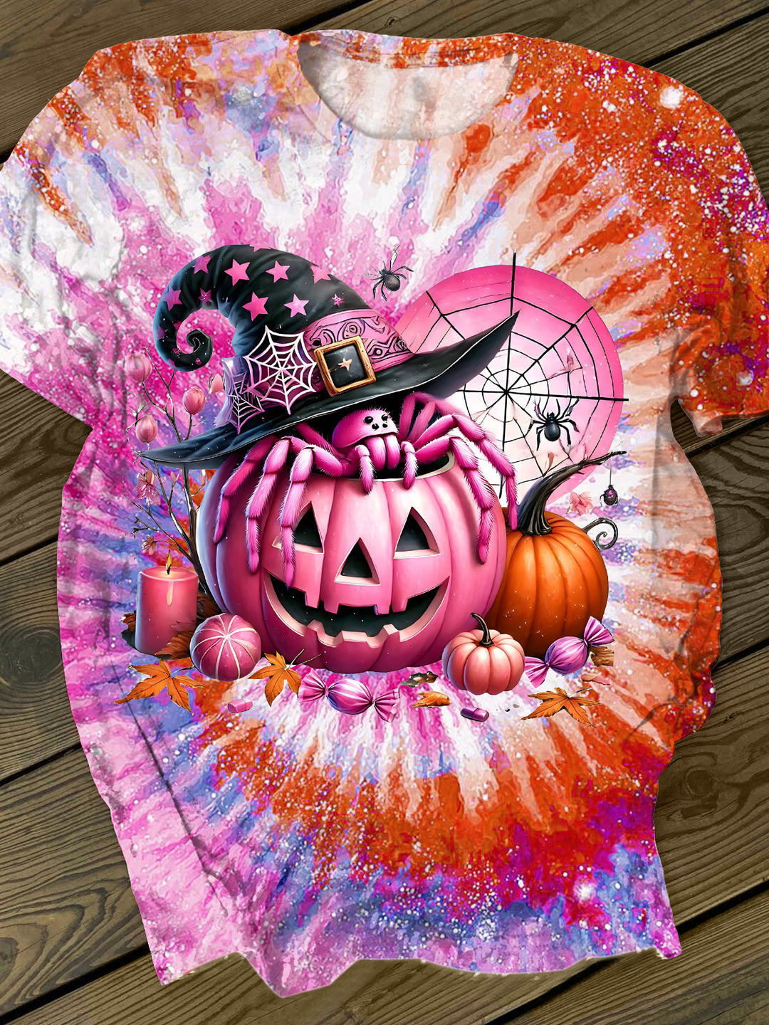 Two Tone Tie Dye Pumpkin Crew Neck T-shirt