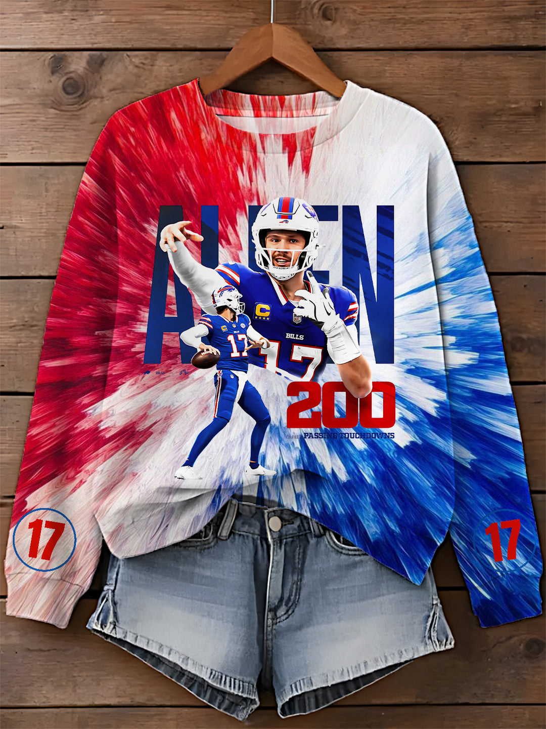 Buffalo Red Blue Contrast Printed Long Sleeve Casual Top