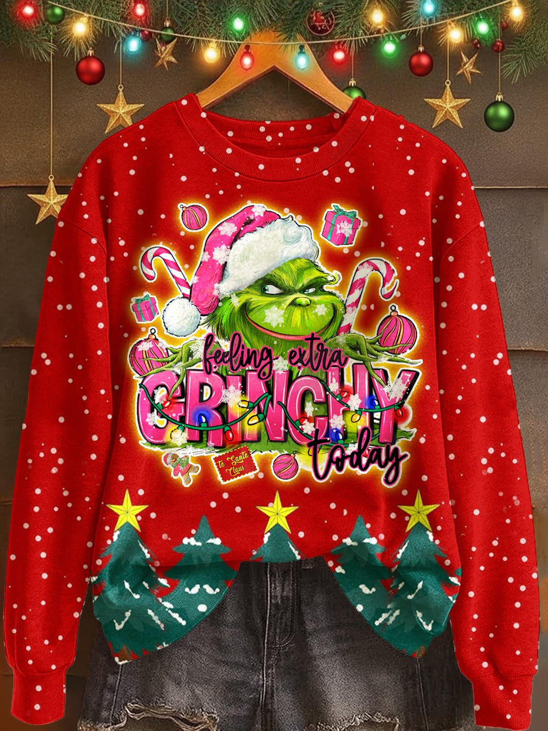 Christmas Grinch Printed Long Sleeve Casual Top